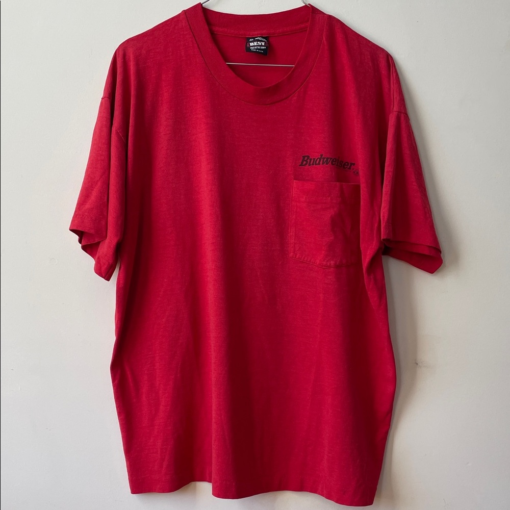 Budweiser Classic Red paper thin vintage Short Sleeve shirt FOTL xl distressed